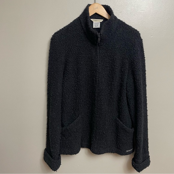 Exofficio women’s Large zip up sweater marled wool soft black gray tone - Picture 1 of 12